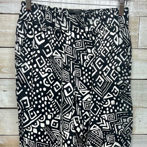 Tahari Linen Pants Womens Medium Black White Wide Leg‎ Elastic Waist Pockets - Picture 2 of 9